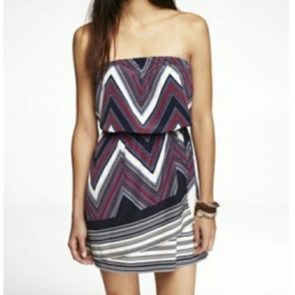 Express Scarf Print Strapless Dress